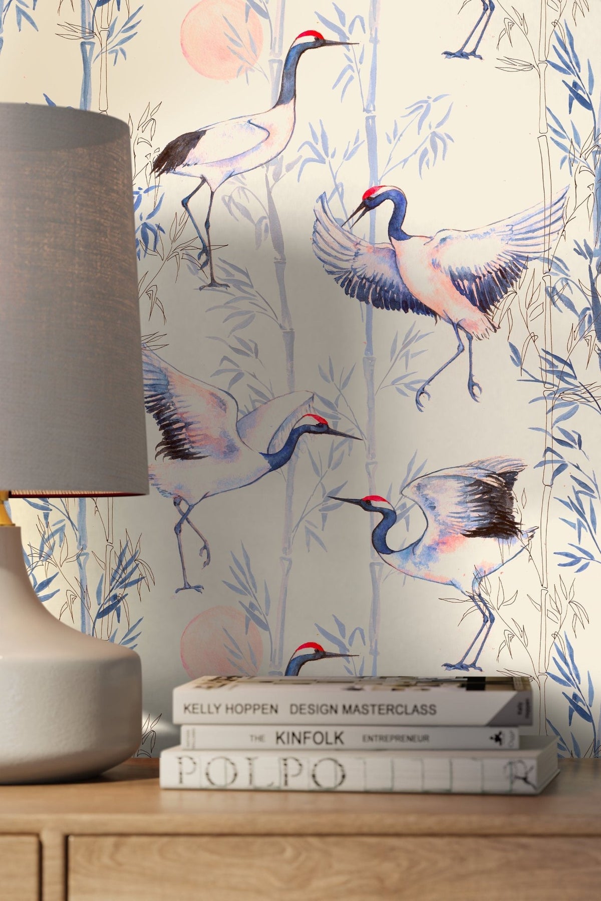 Elegant Cranes and Bamboo Wallpaper - C573 - WallTrend