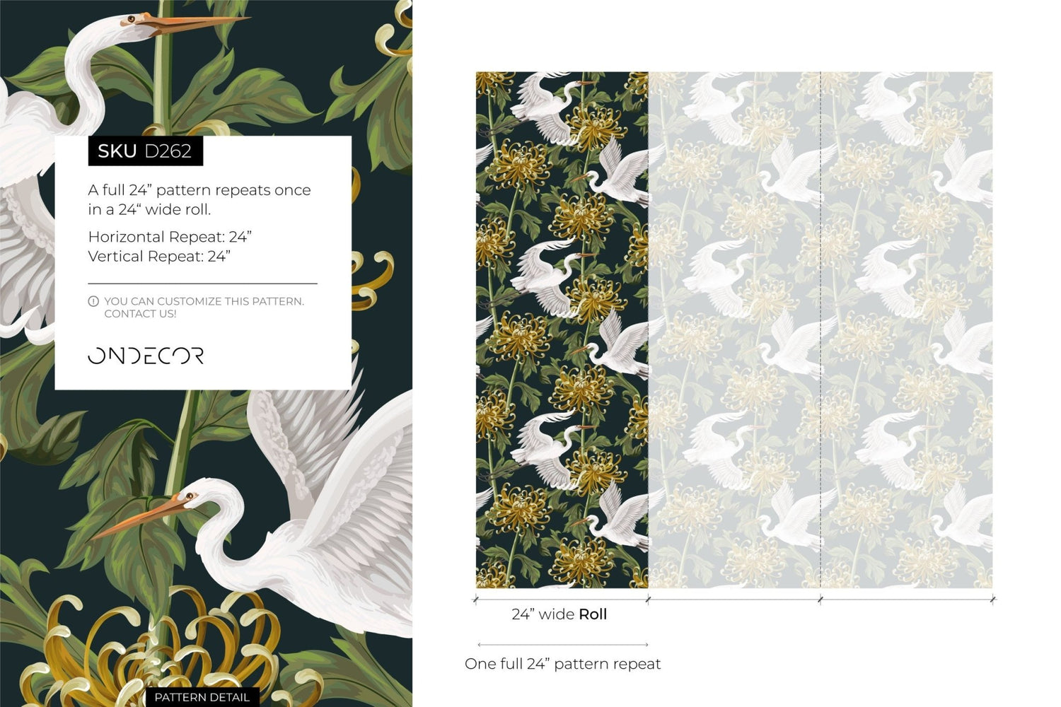 Elegant Cranes and Chrysanthemums Wallpaper - D262 - WallTrend