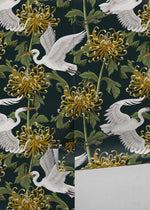 Elegant Cranes and Chrysanthemums Wallpaper - D262 - WallTrend