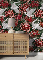 Elegant Cranes and Chrysanthemums Wallpaper - D264 - WallTrend