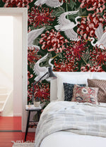 Elegant Cranes and Chrysanthemums Wallpaper - D264 - WallTrend