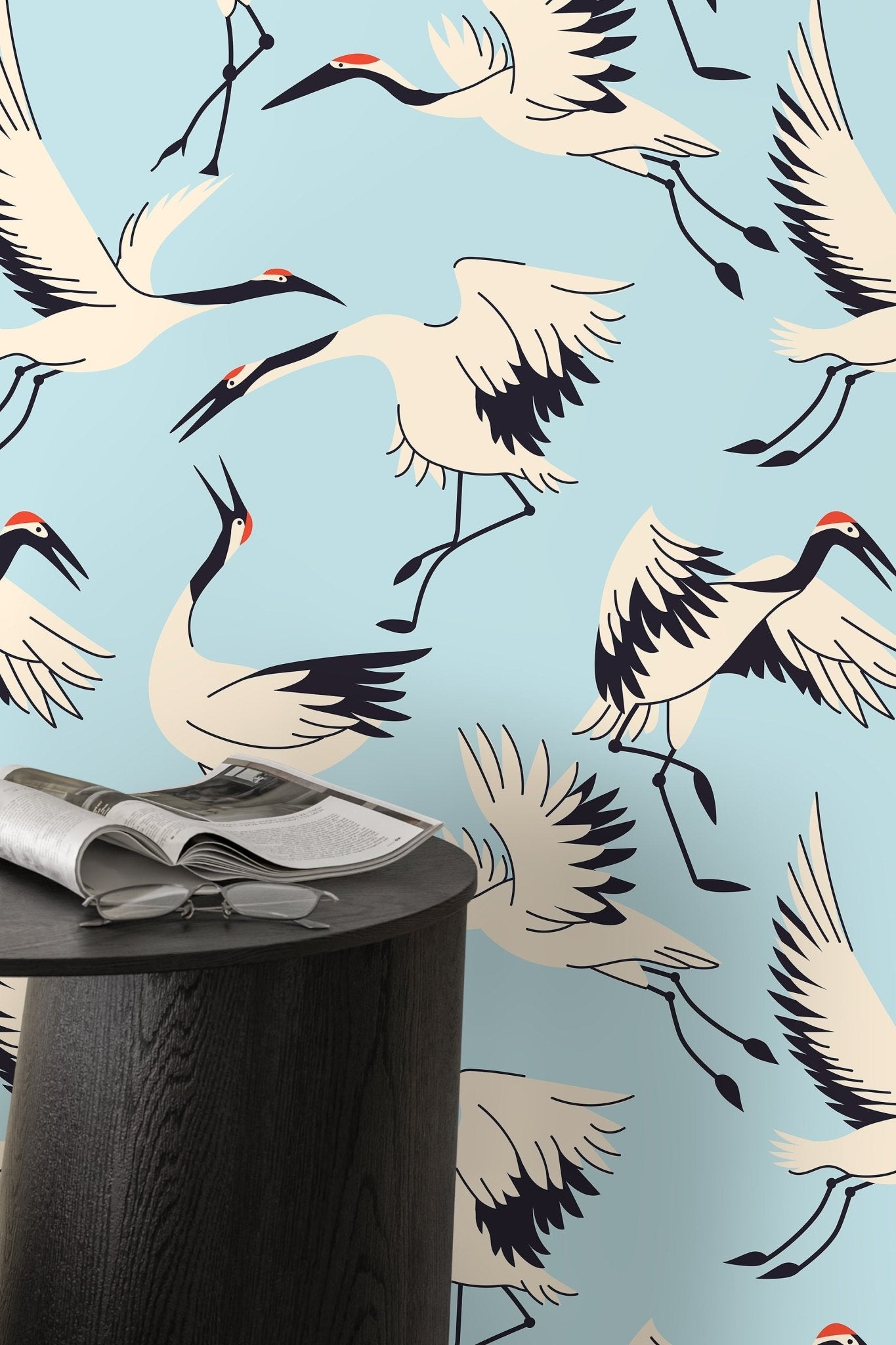 Elegant Cranes in Flight Wallpaper - D403 - WallTrend