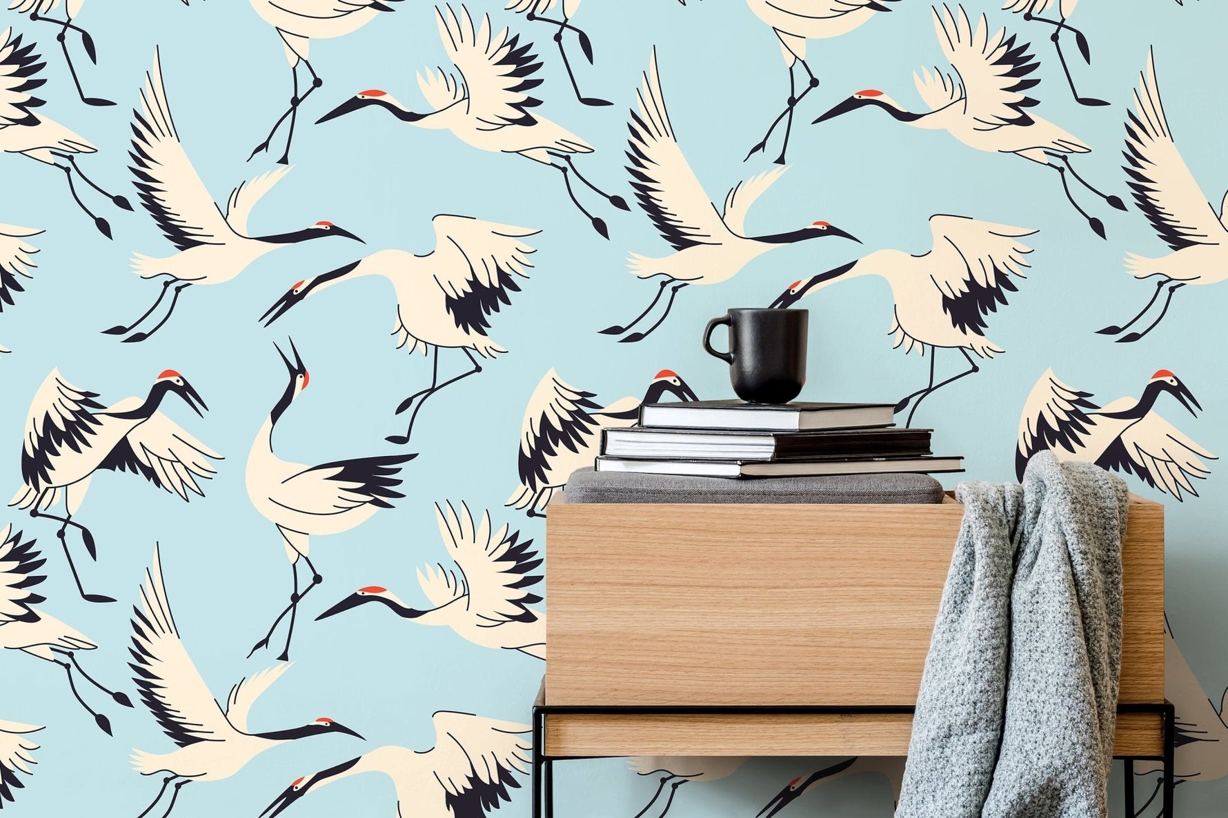 Elegant Cranes in Flight Wallpaper - D403 - WallTrend