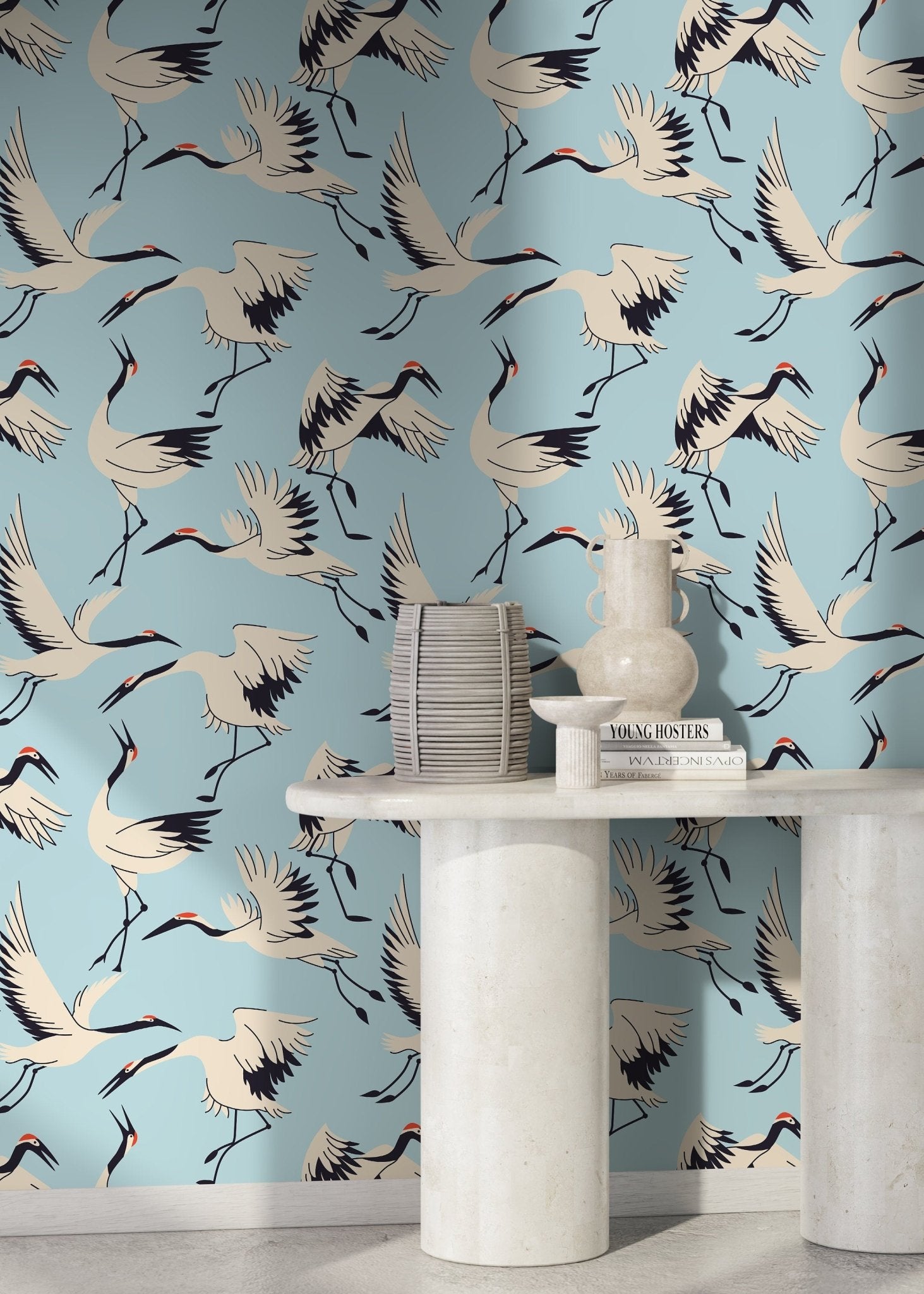 Elegant Cranes in Flight Wallpaper - D403 - WallTrend