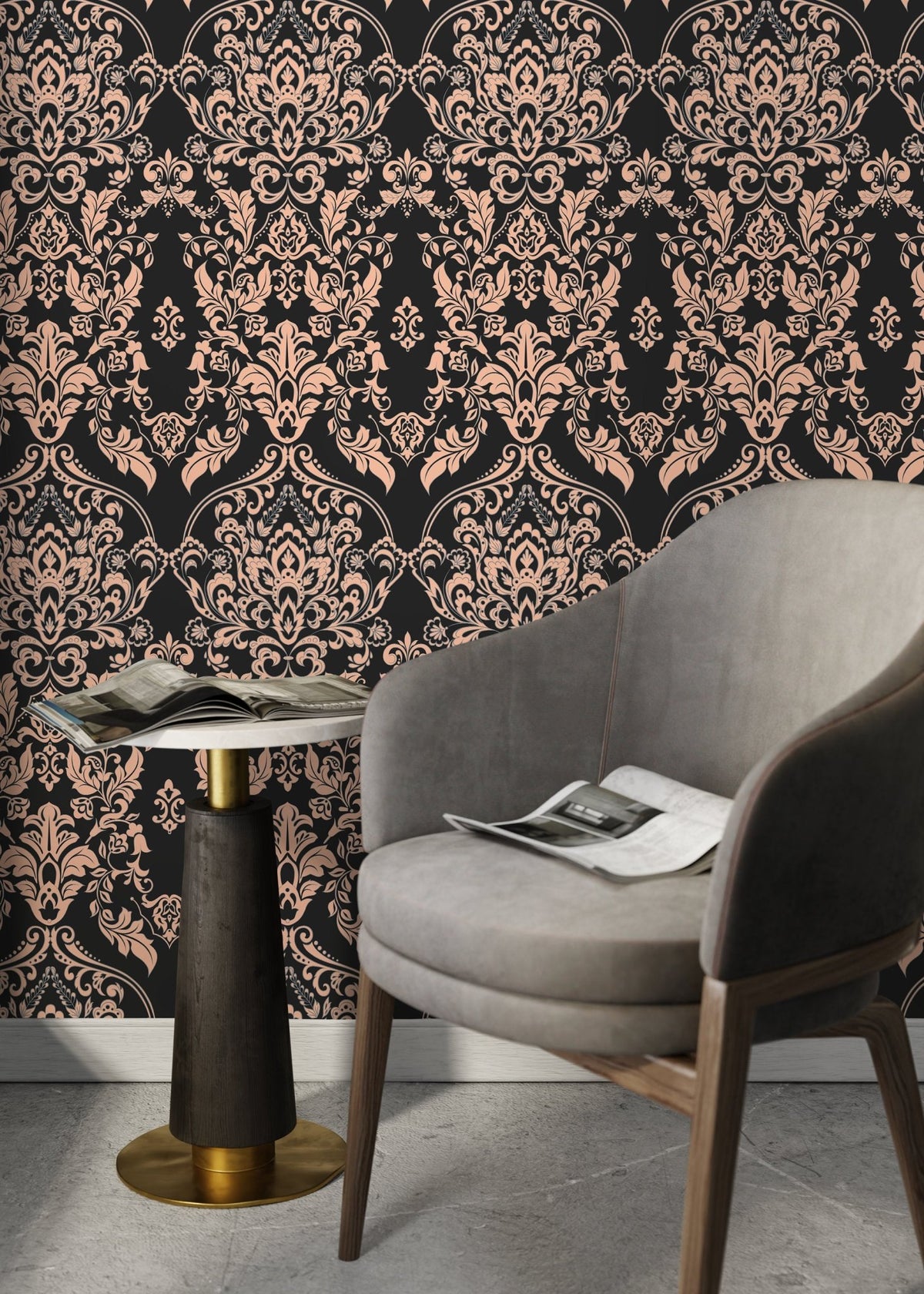 Elegant Damask Design Wallpaper - D076 - WallTrend