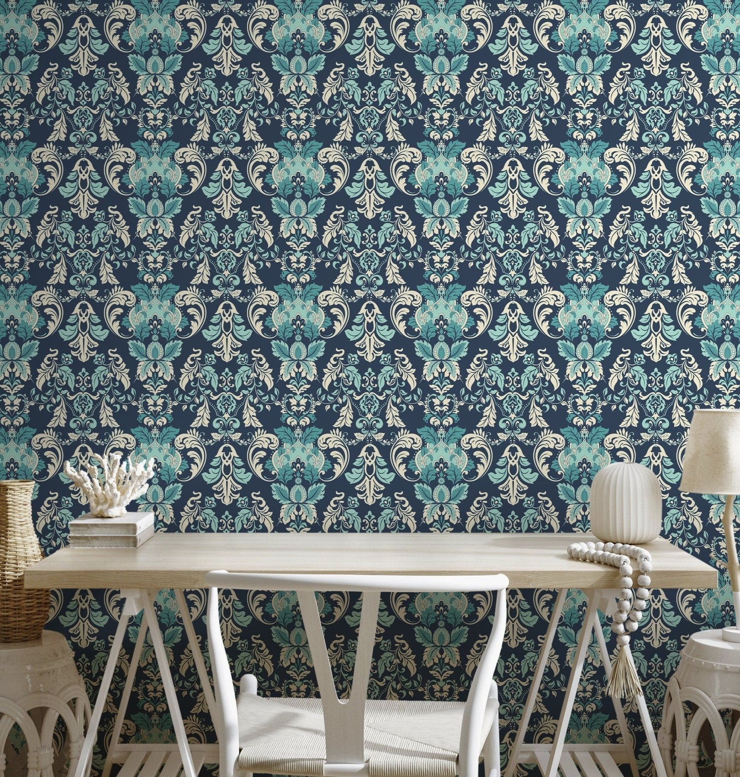 Elegant Damask Flourish Wallpaper - D097 - WallTrend