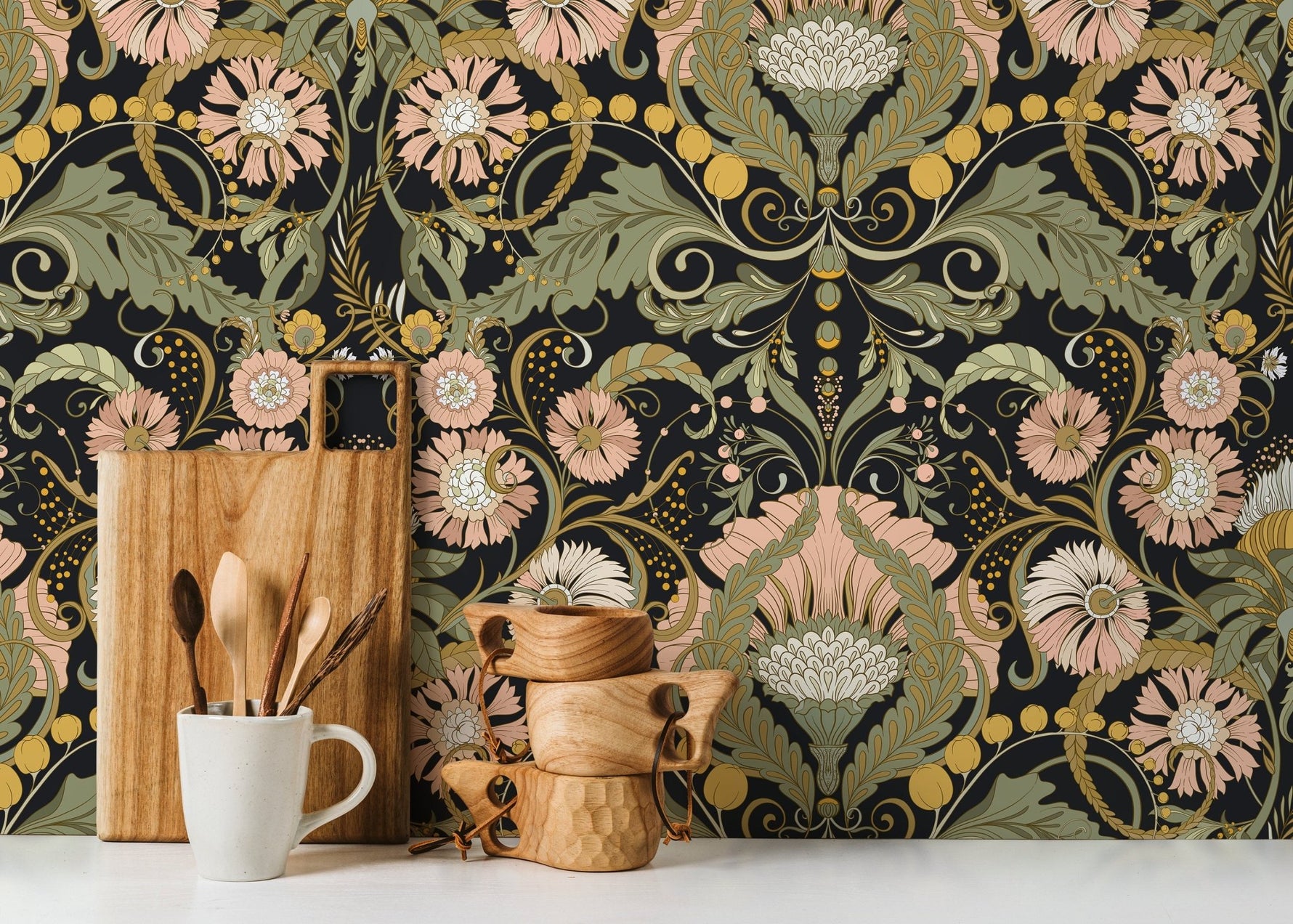 Elegant Floral Art Nouveau Wallpaper - D408 - WallTrend