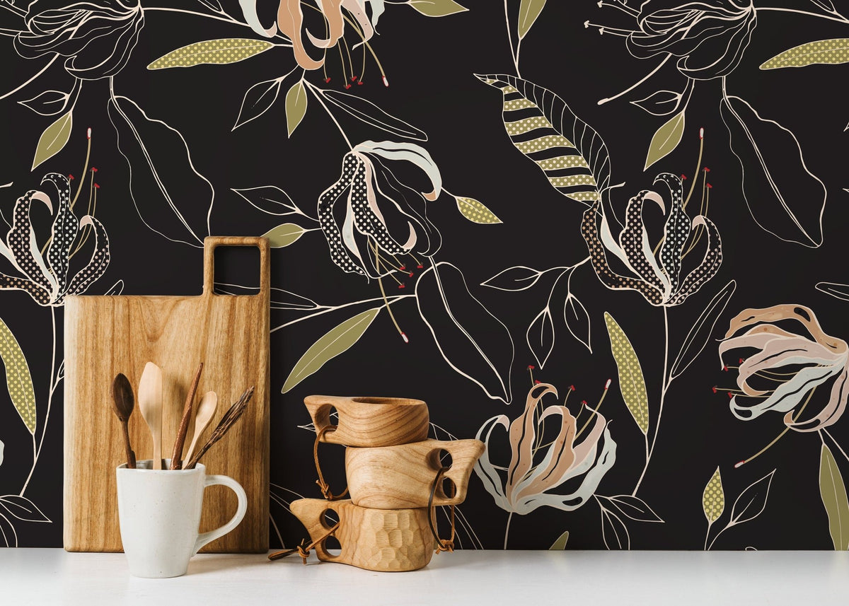 Elegant Floral Illustration Wallpaper - D200 - WallTrend