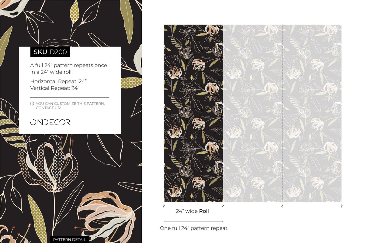 Elegant Floral Illustration Wallpaper - D200 - WallTrend