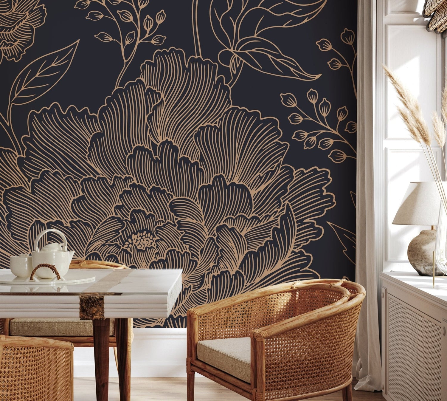 Elegant Floral Silhouette Wallpaper - C925 - WallTrend