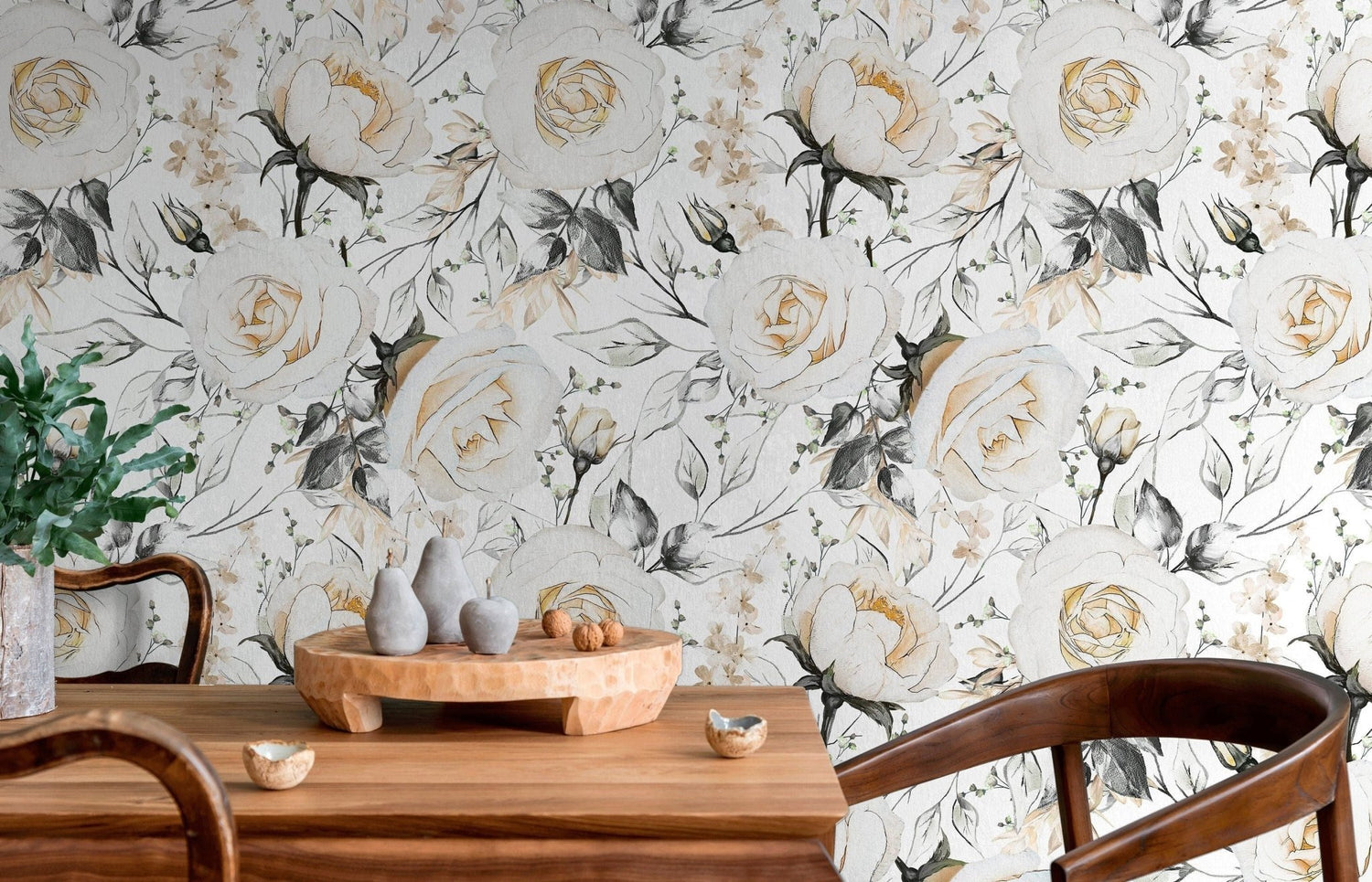 Elegant Floral Sketch Wallpaper - B656 - WallTrend