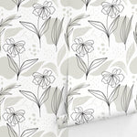 Elegant Floral Sketch Wallpaper - C176 - WallTrend