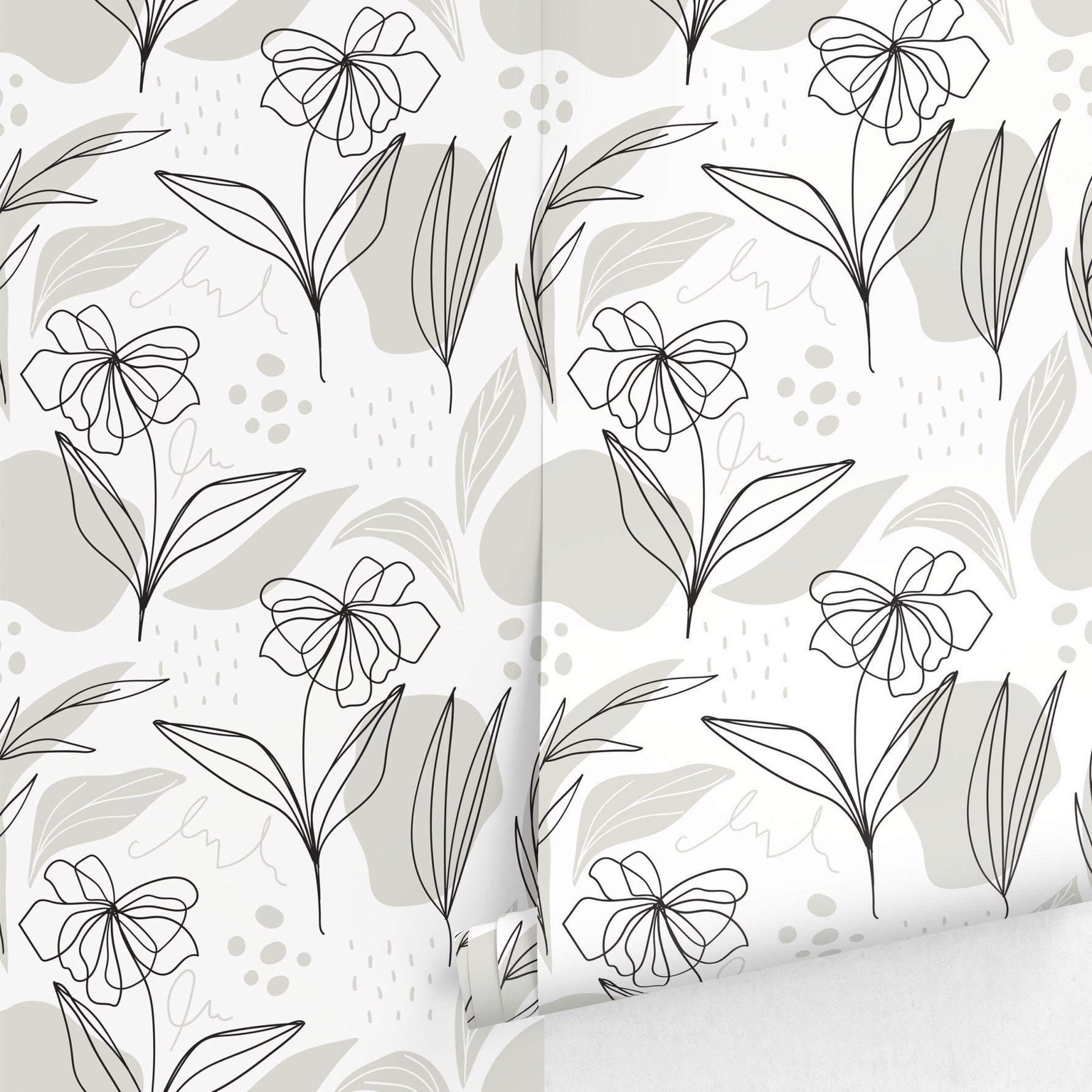 Elegant Floral Sketch Wallpaper - C176 - WallTrend