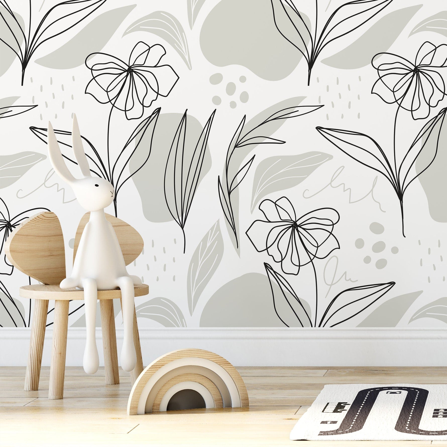 Elegant Floral Sketch Wallpaper - C176 - WallTrend