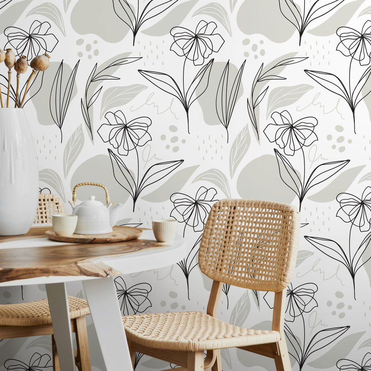 Elegant Floral Sketch Wallpaper - C176 - WallTrend