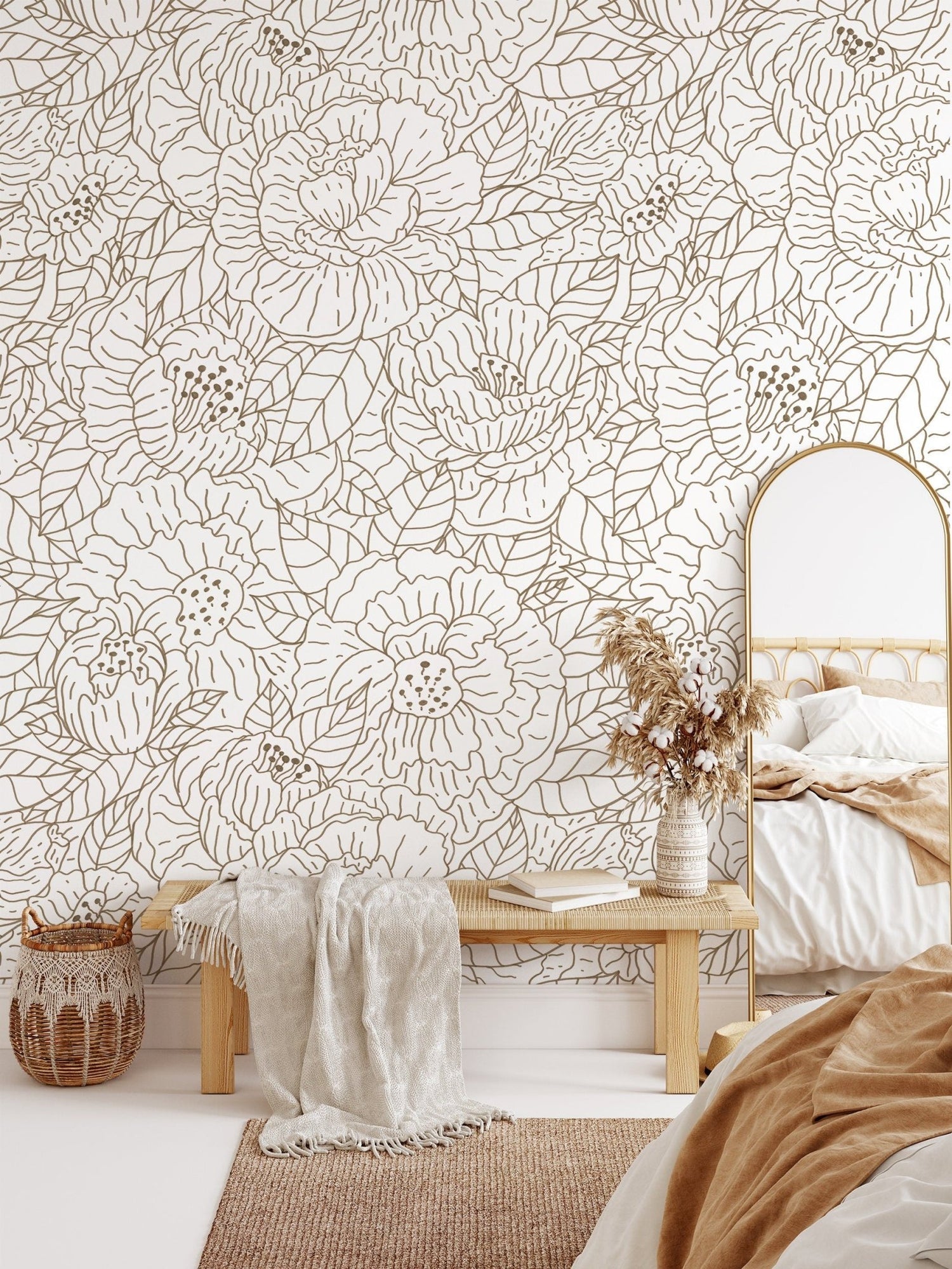 Elegant Floral Sketch Wallpaper - C944 - WallTrend