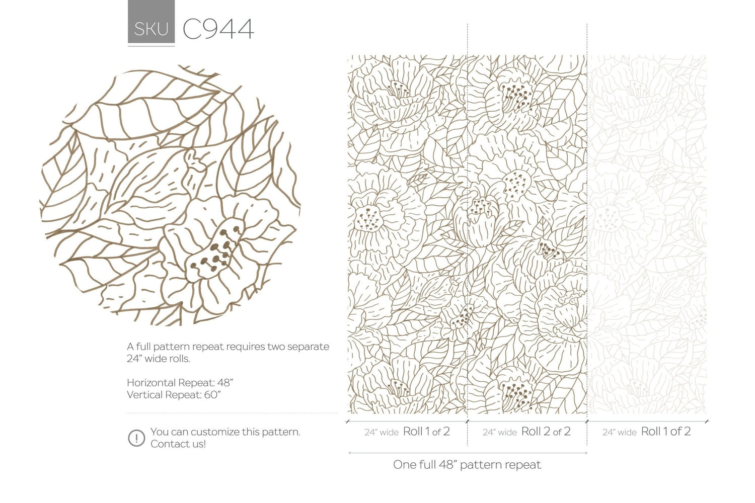 Elegant Floral Sketch Wallpaper - C944 - WallTrend