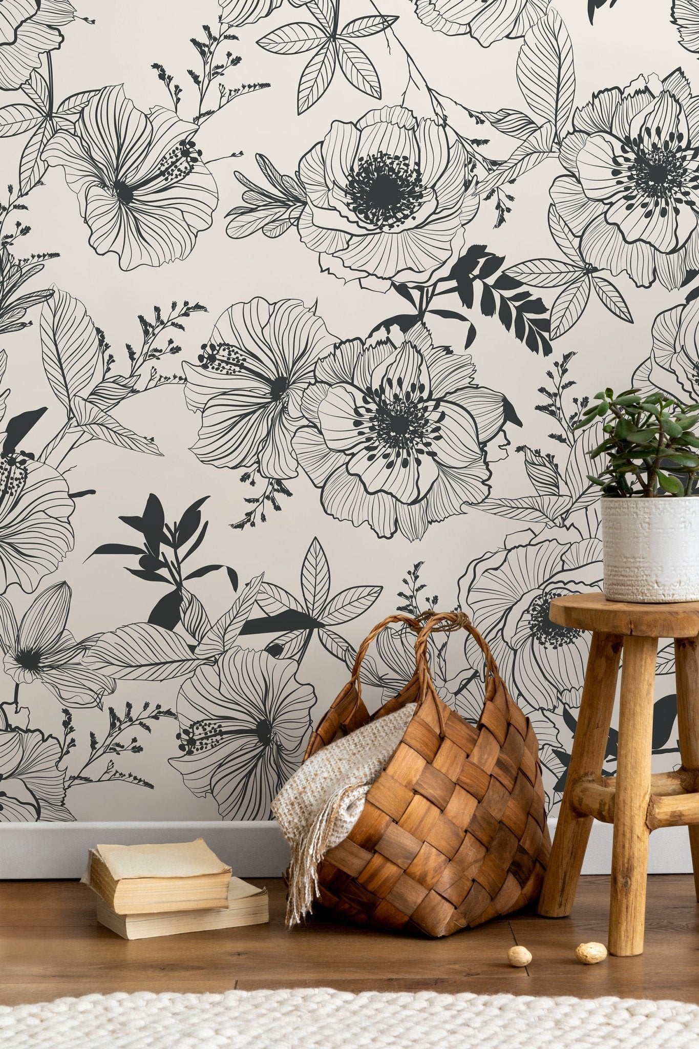 Elegant Floral Sketch Wallpaper - D476 - WallTrend