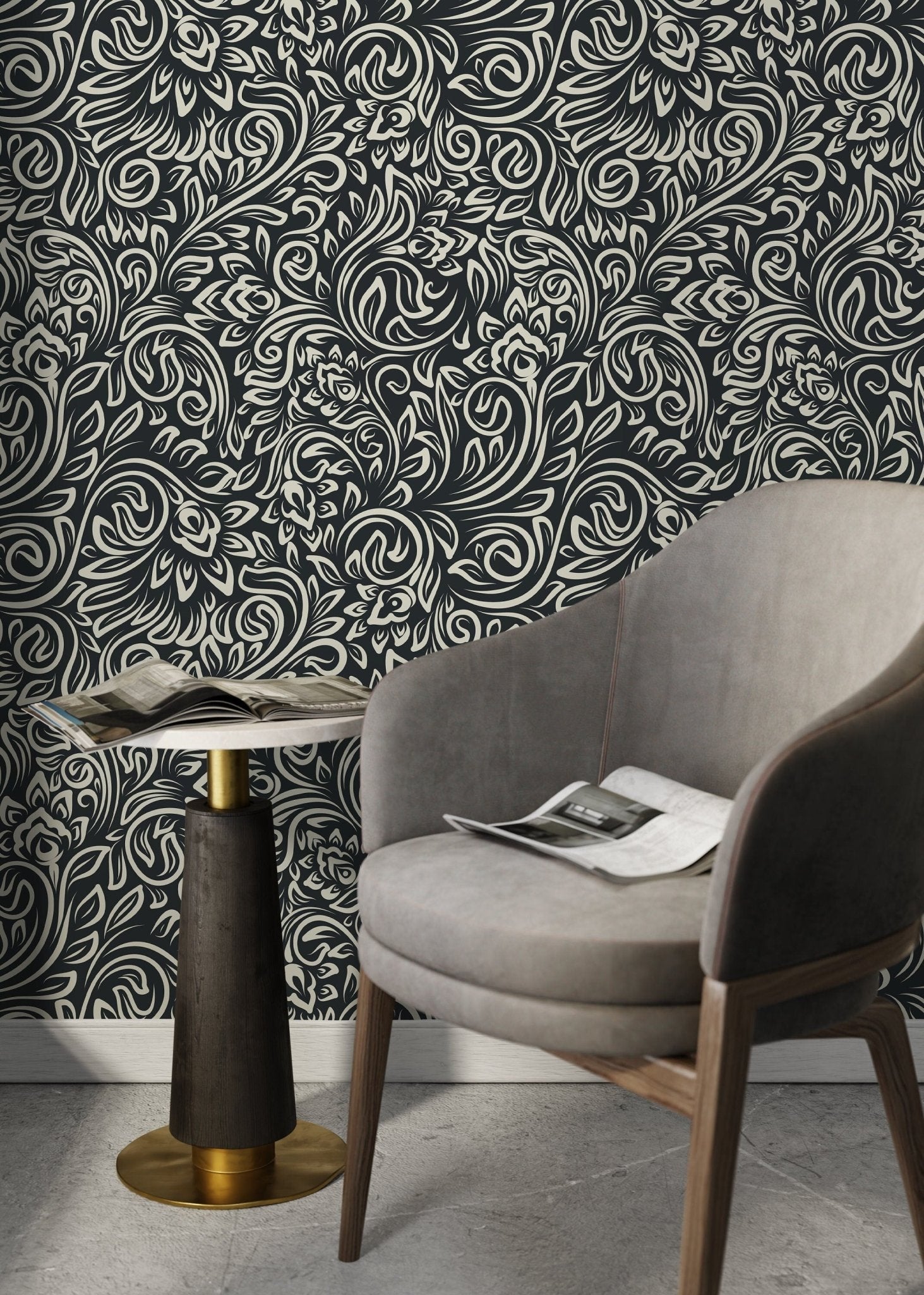 Elegant Floral Swirl Wallpaper - D158 - WallTrend