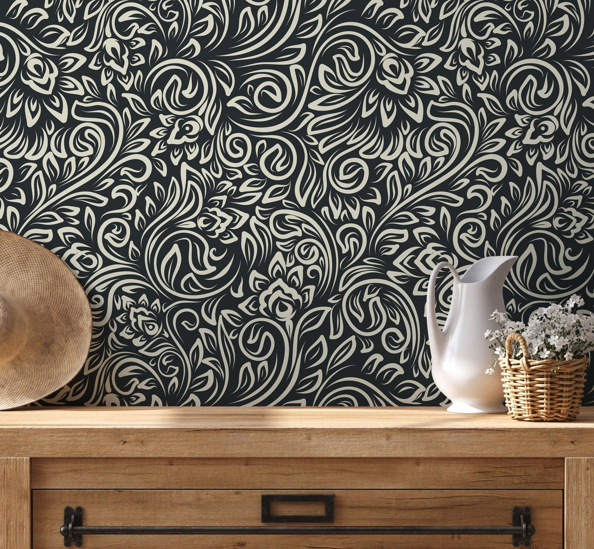 Elegant Floral Swirl Wallpaper - D158 - WallTrend