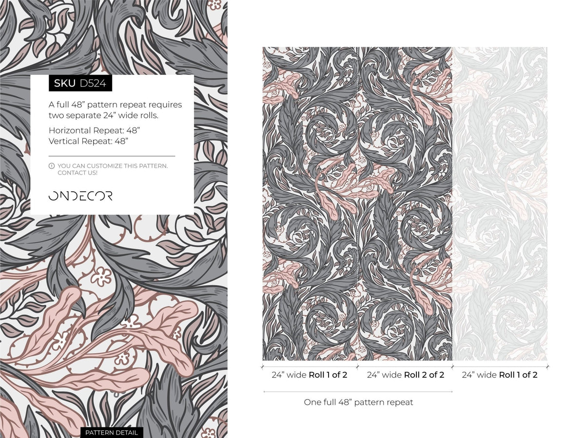 Elegant Floral Swirls Wallpaper - D524 - WallTrend