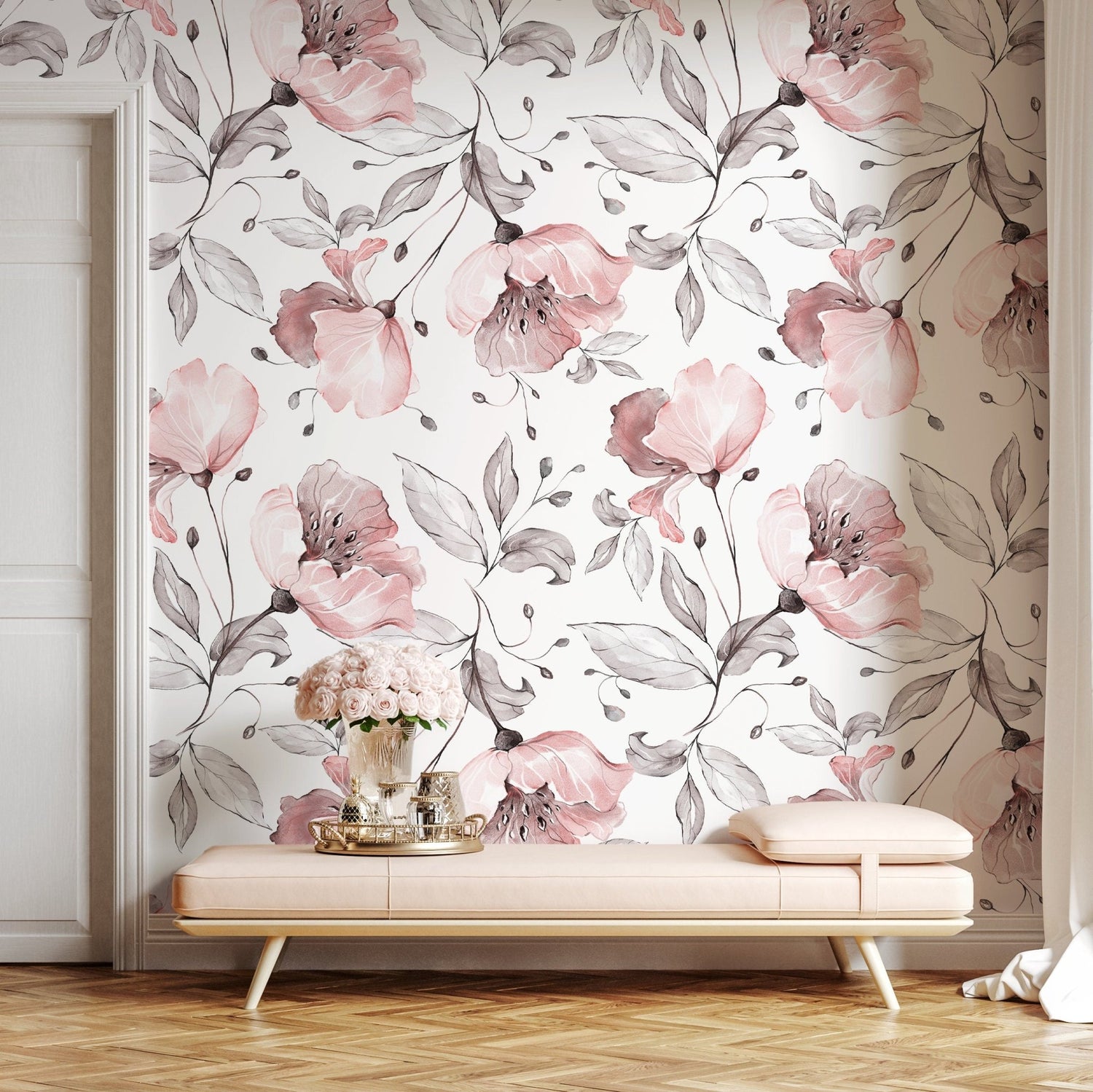 Elegant Floral Watercolor Wallpaper - A477 - WallTrend