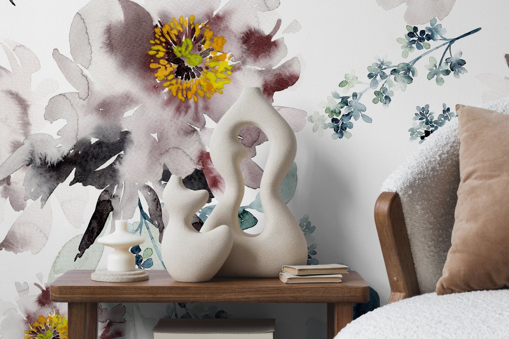 Elegant Floral Watercolor Wallpaper - B219 - WallTrend