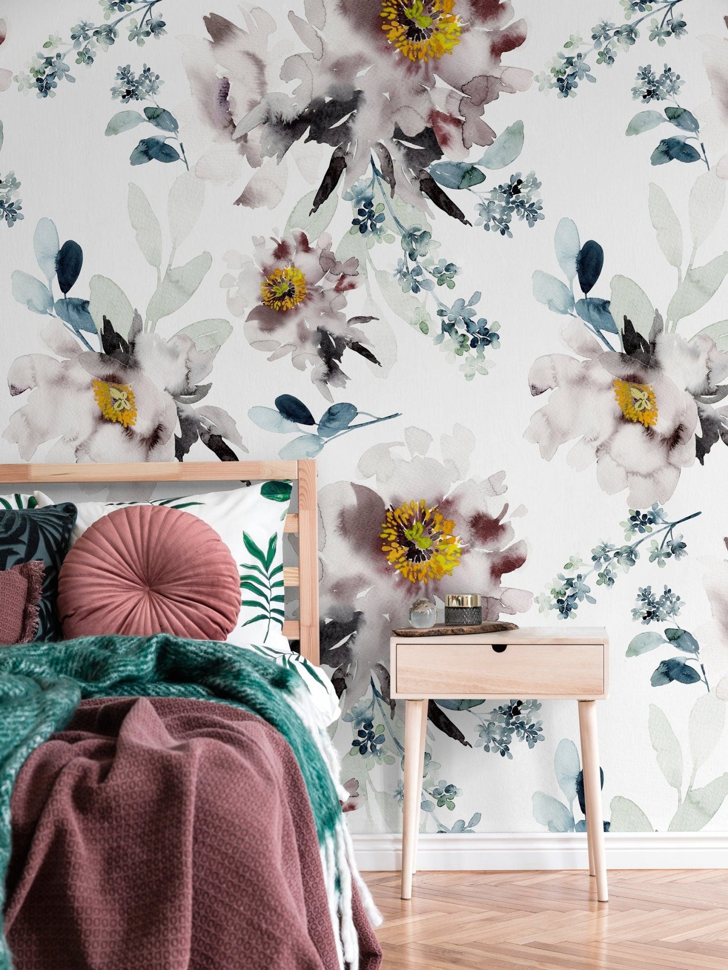 Elegant Floral Watercolor Wallpaper - B219 - WallTrend