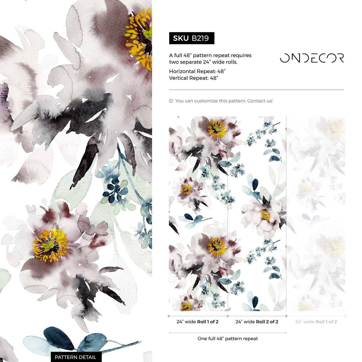 Elegant Floral Watercolor Wallpaper - B219 - WallTrend