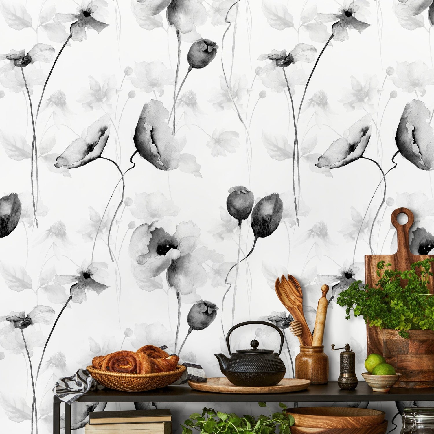 Elegant Florals Monochrome Wallpaper - A383 - WallTrend