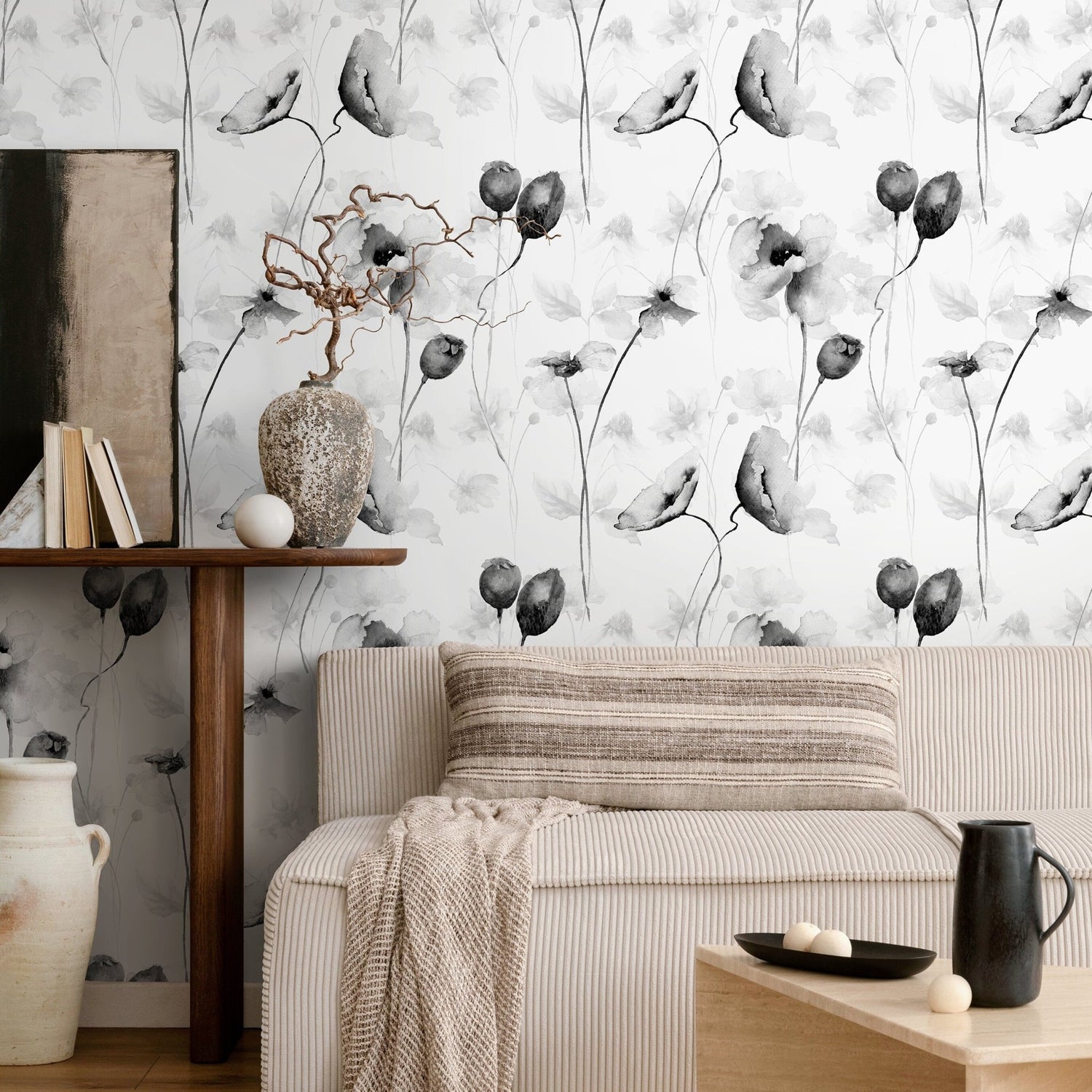 Elegant Florals Monochrome Wallpaper - A383 - WallTrend
