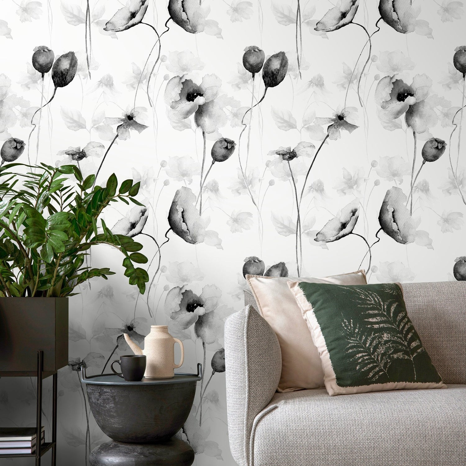 Elegant Florals Monochrome Wallpaper - A383 - WallTrend