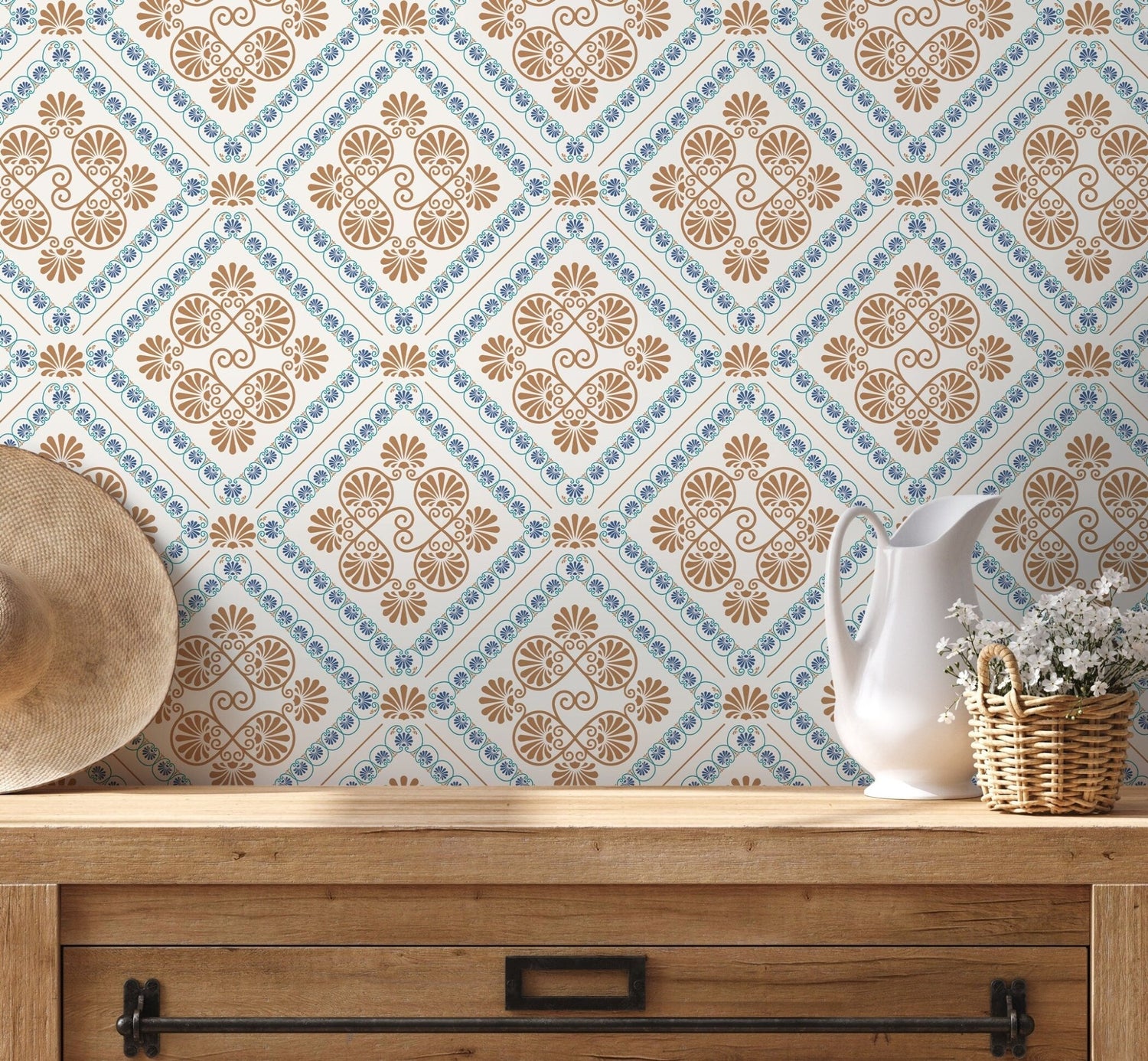 Elegant Geometric Floral Wallpaper - D138 - WallTrend