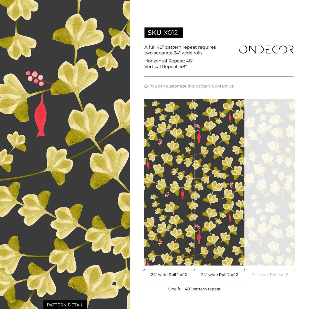 Elegant Ginkgo Leaves Wallpaper - X012 - WallTrend