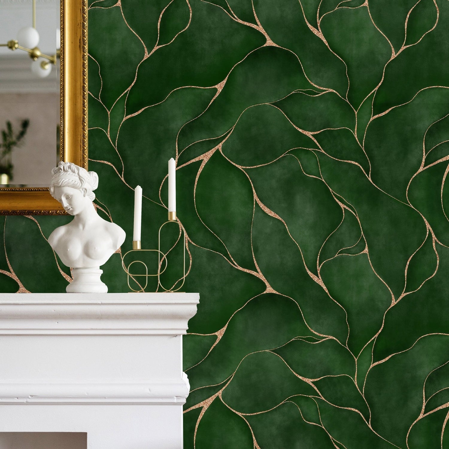Elegant Green and Copper Veins Wallpaper - C455 - WallTrend
