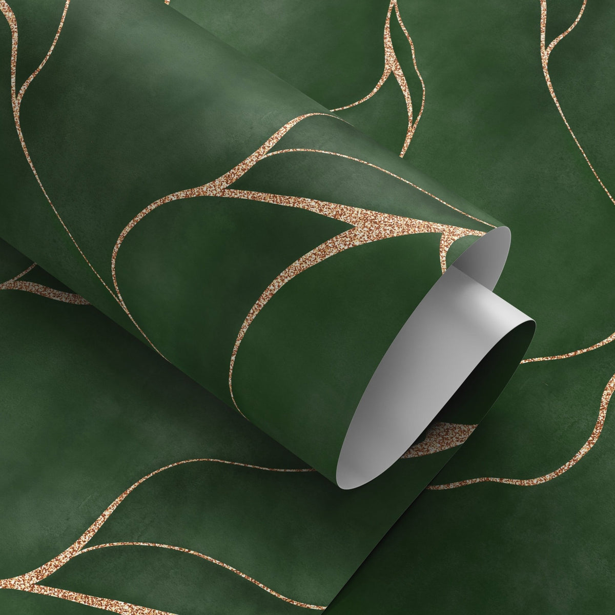 Elegant Green and Copper Veins Wallpaper - C455 - WallTrend