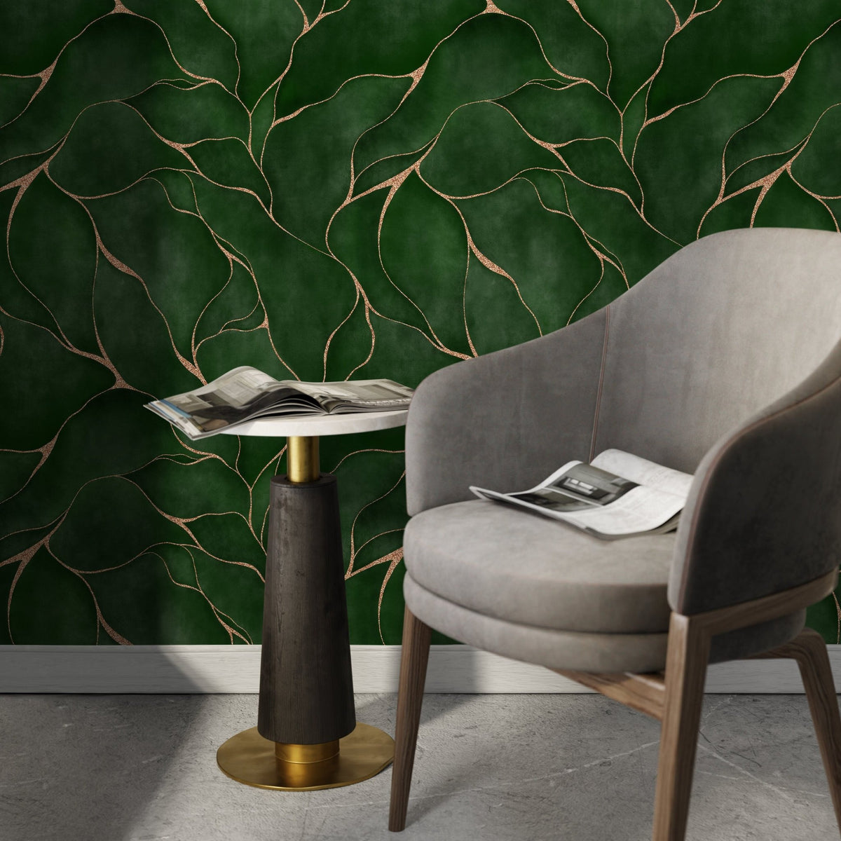 Elegant Green and Copper Veins Wallpaper - C455 - WallTrend