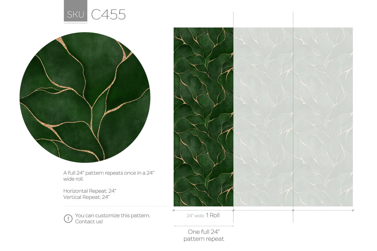 Elegant Green and Copper Veins Wallpaper - C455 - WallTrend