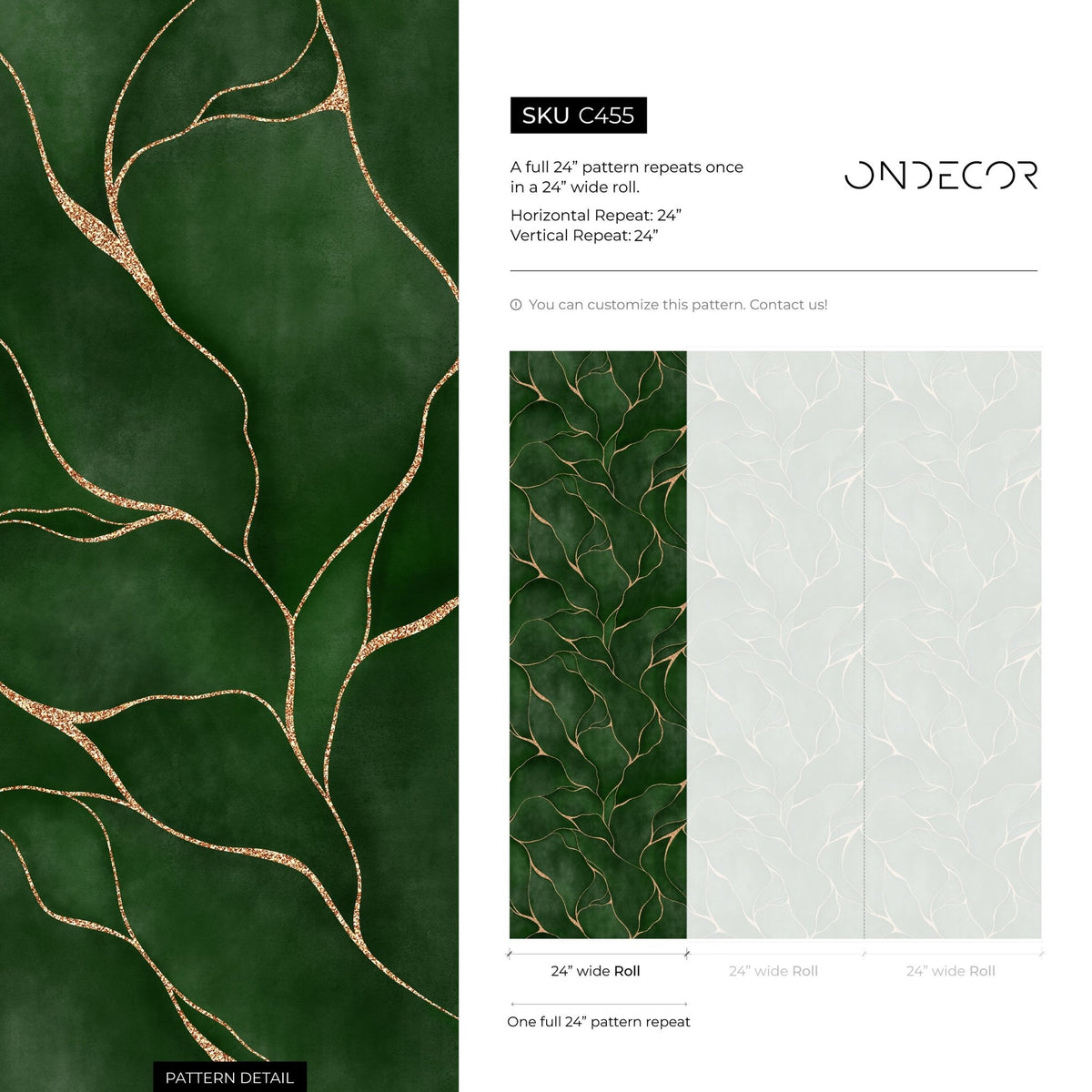 Elegant Green and Copper Veins Wallpaper - C455 - WallTrend