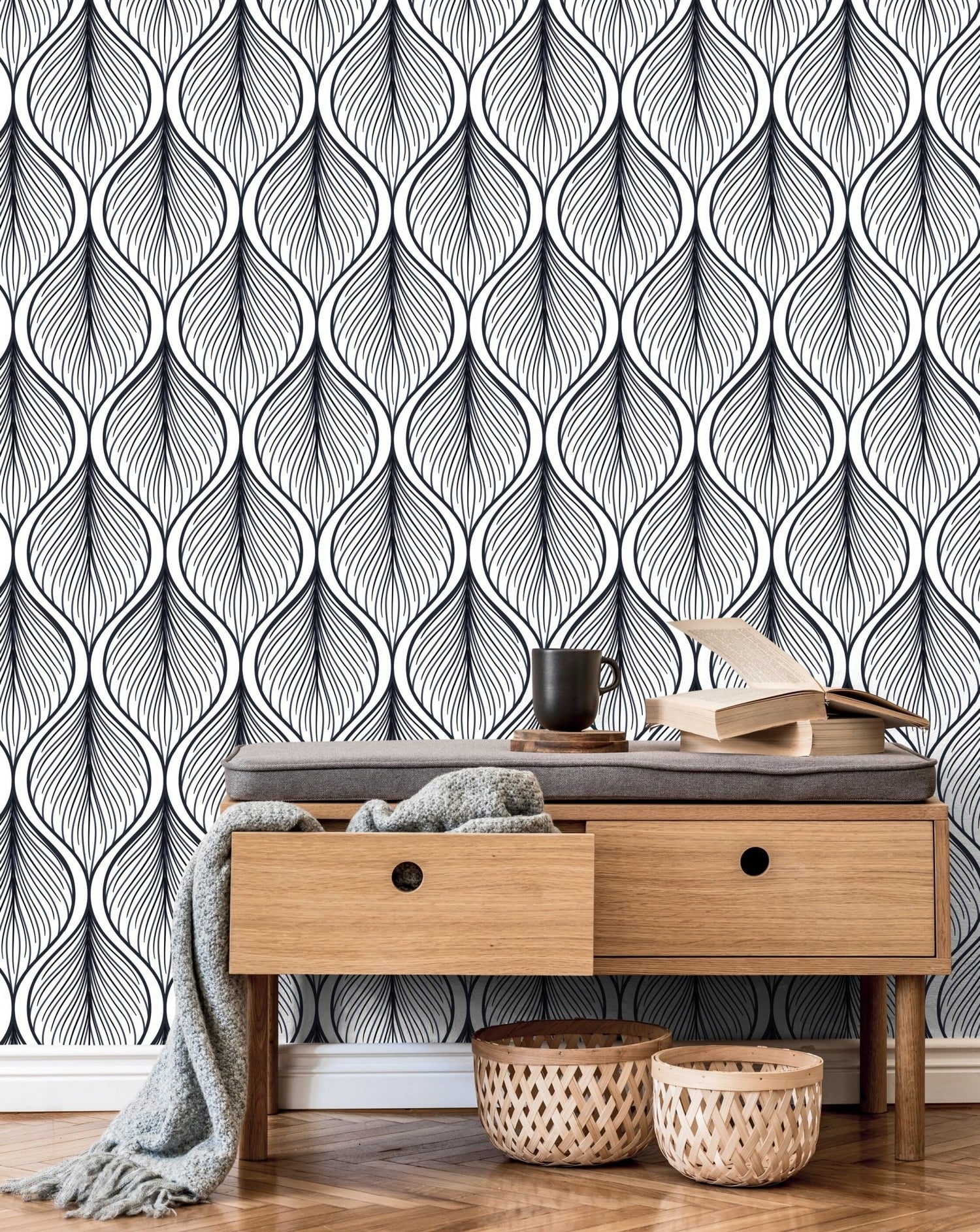 Elegant Linear Art Deco Wallpaper - C387 - WallTrend