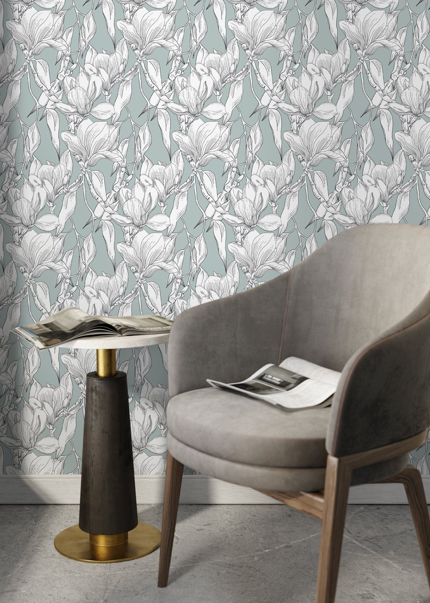 Elegant Magnolia Sketch Wallpaper - D025 - WallTrend