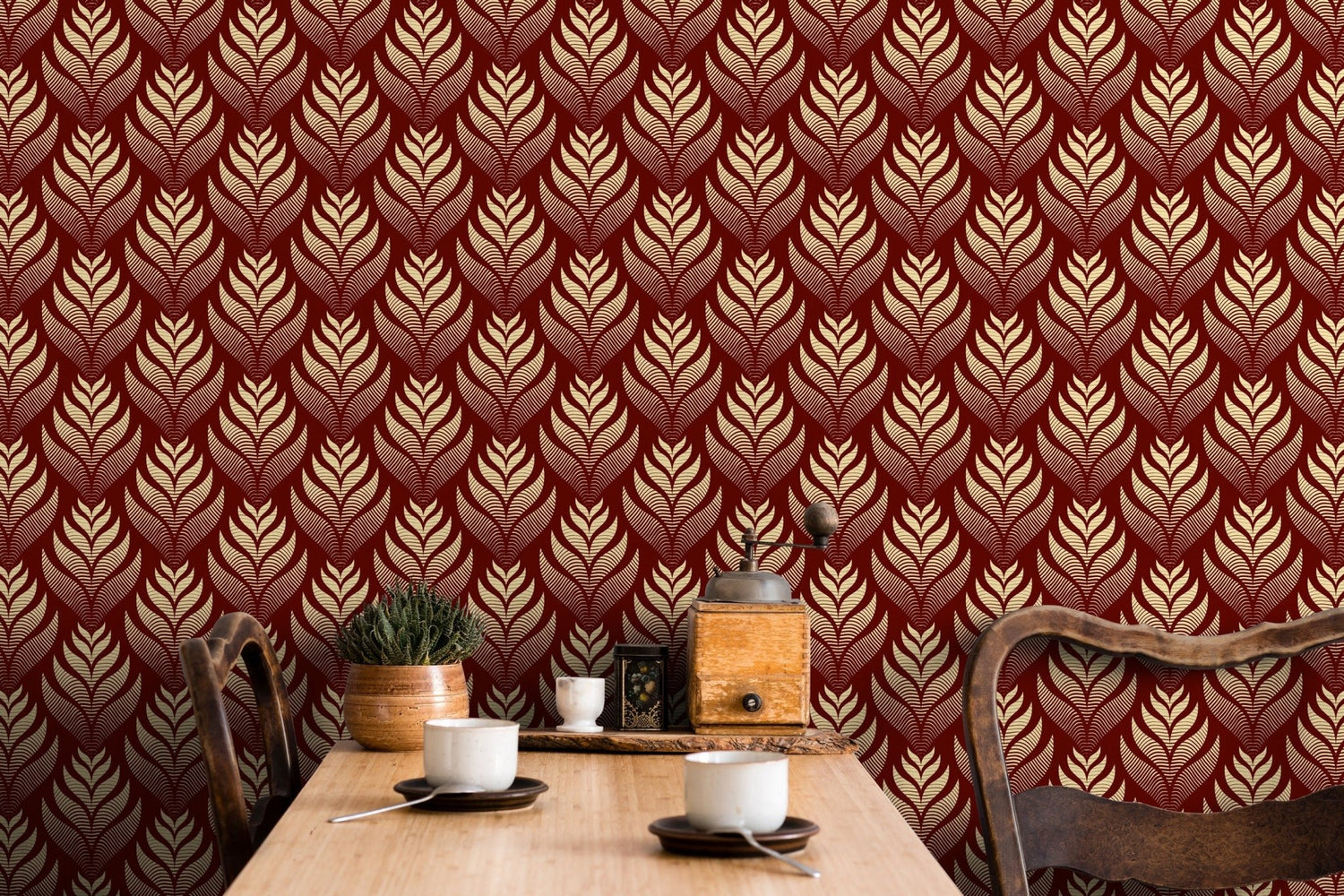 Elegant Maroon Foliage Wallpaper - C493 - WallTrend