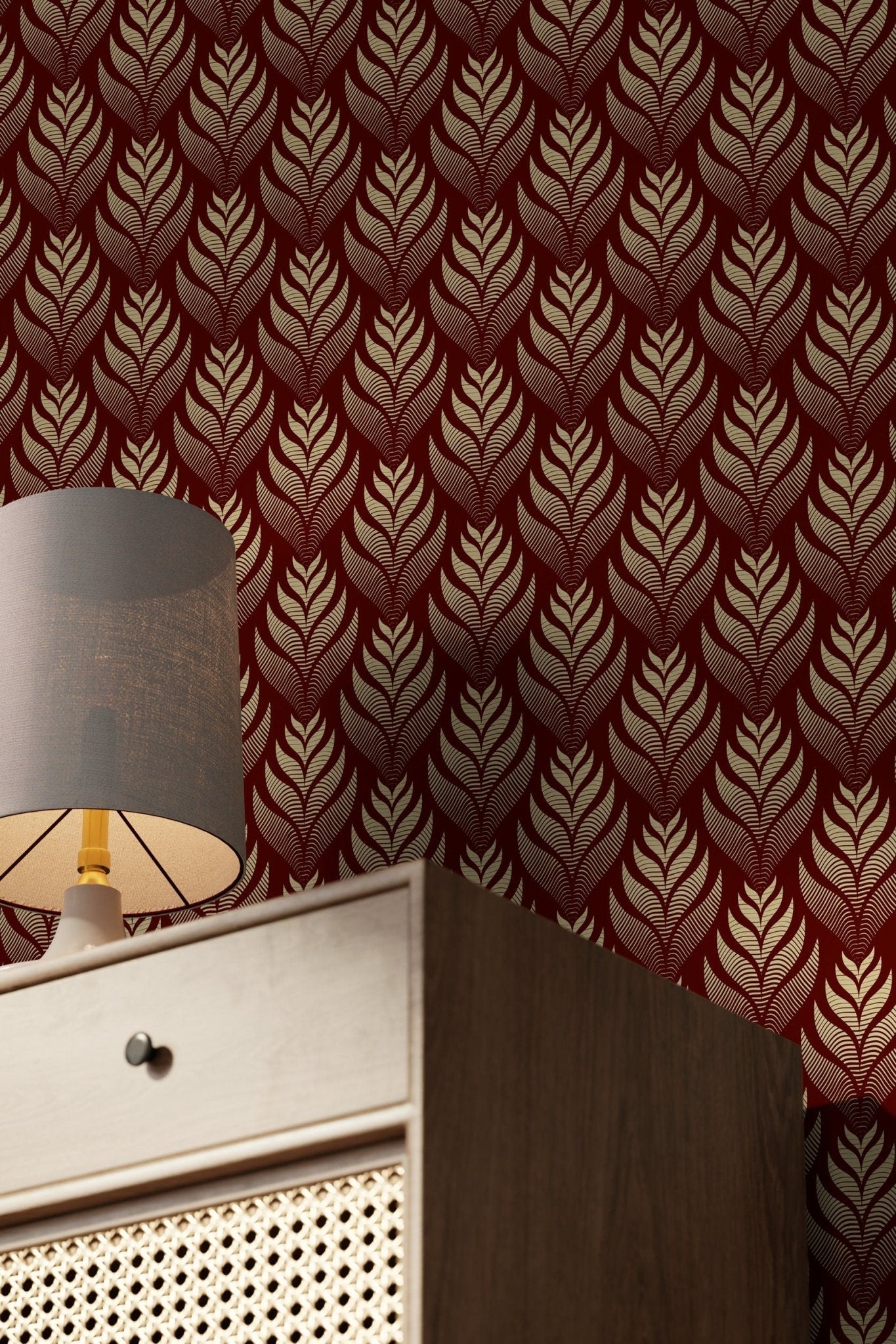 Elegant Maroon Foliage Wallpaper - C493 - WallTrend
