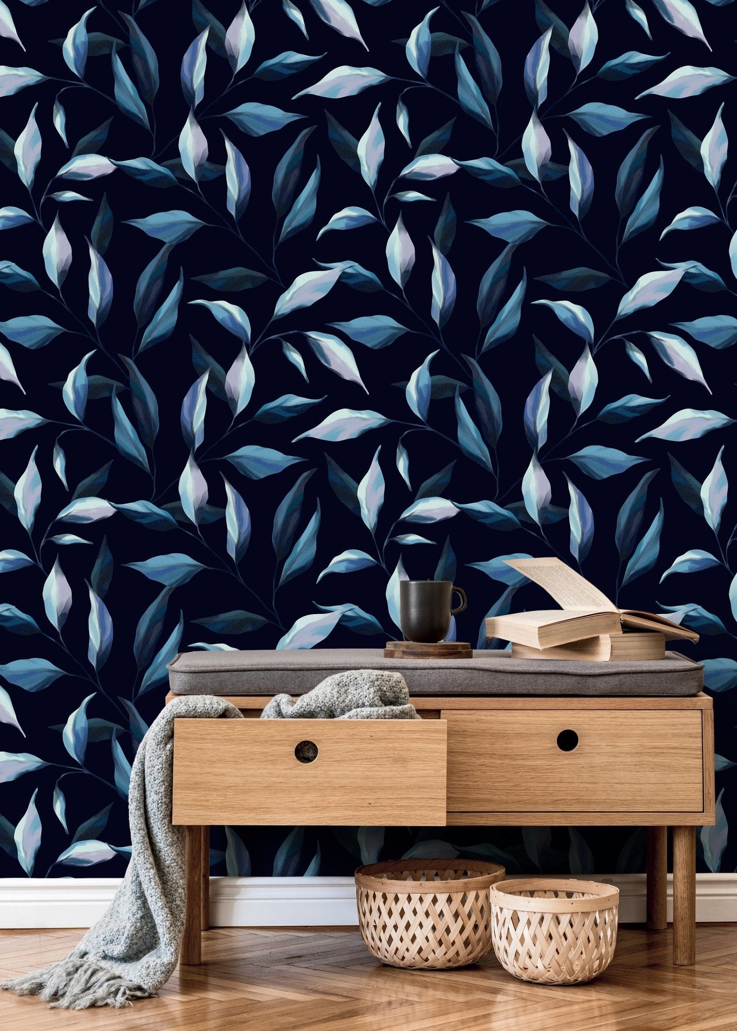 Elegant Midnight Foliage Wallpaper - SKU C690 - WallTrend