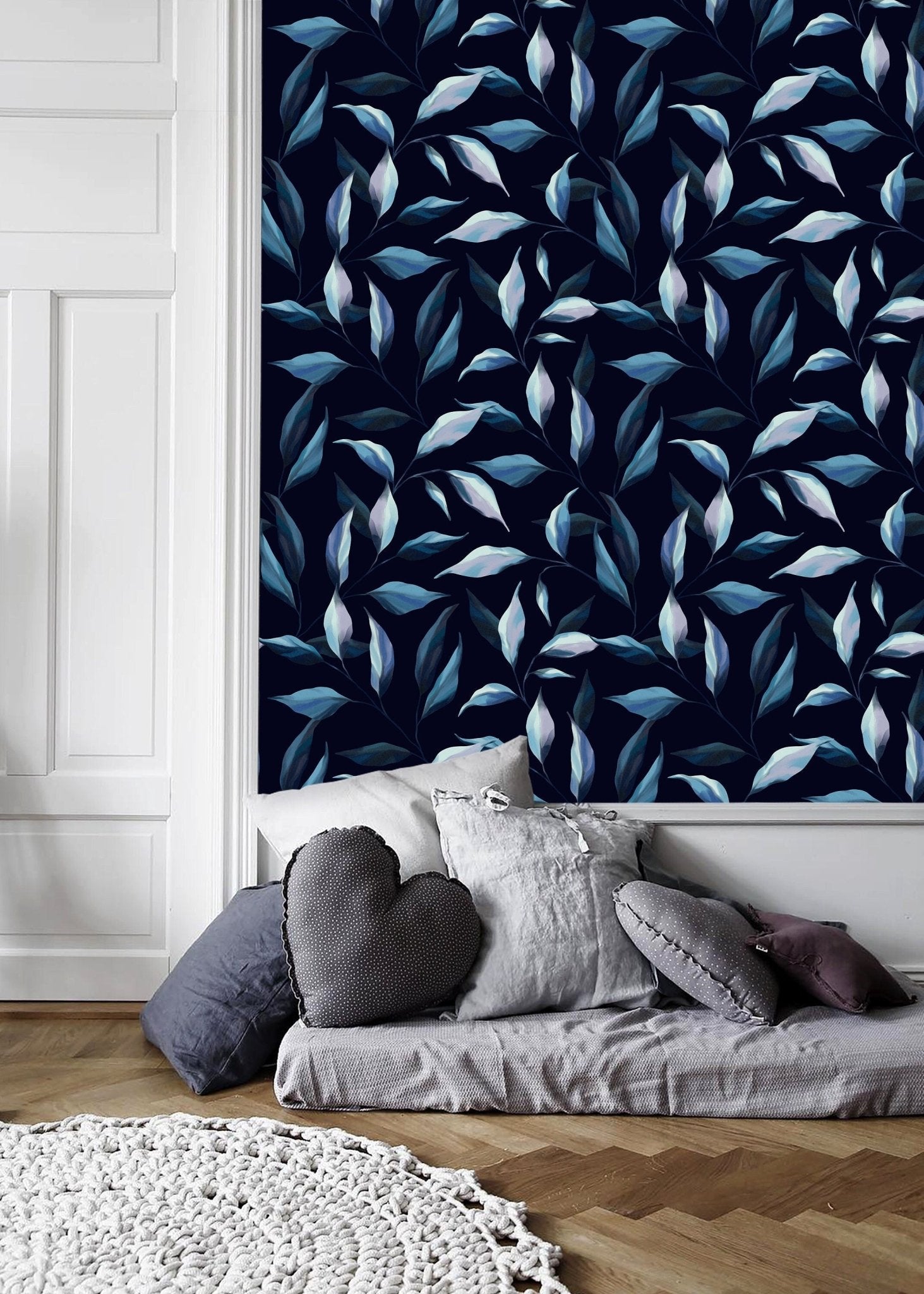 Elegant Midnight Foliage Wallpaper - SKU C690 - WallTrend