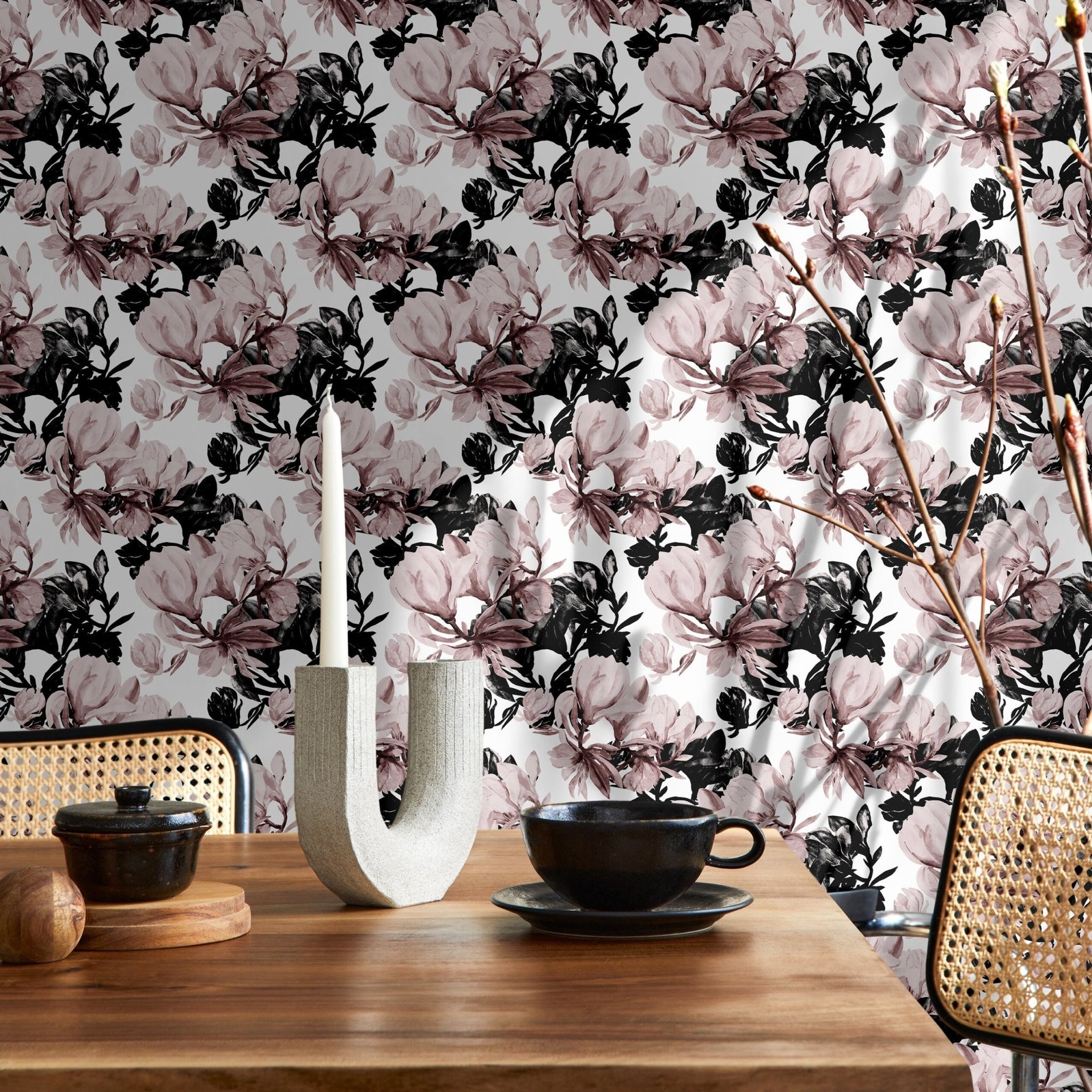 Elegant Monochrome Floral Wallpaper - B591 - WallTrend