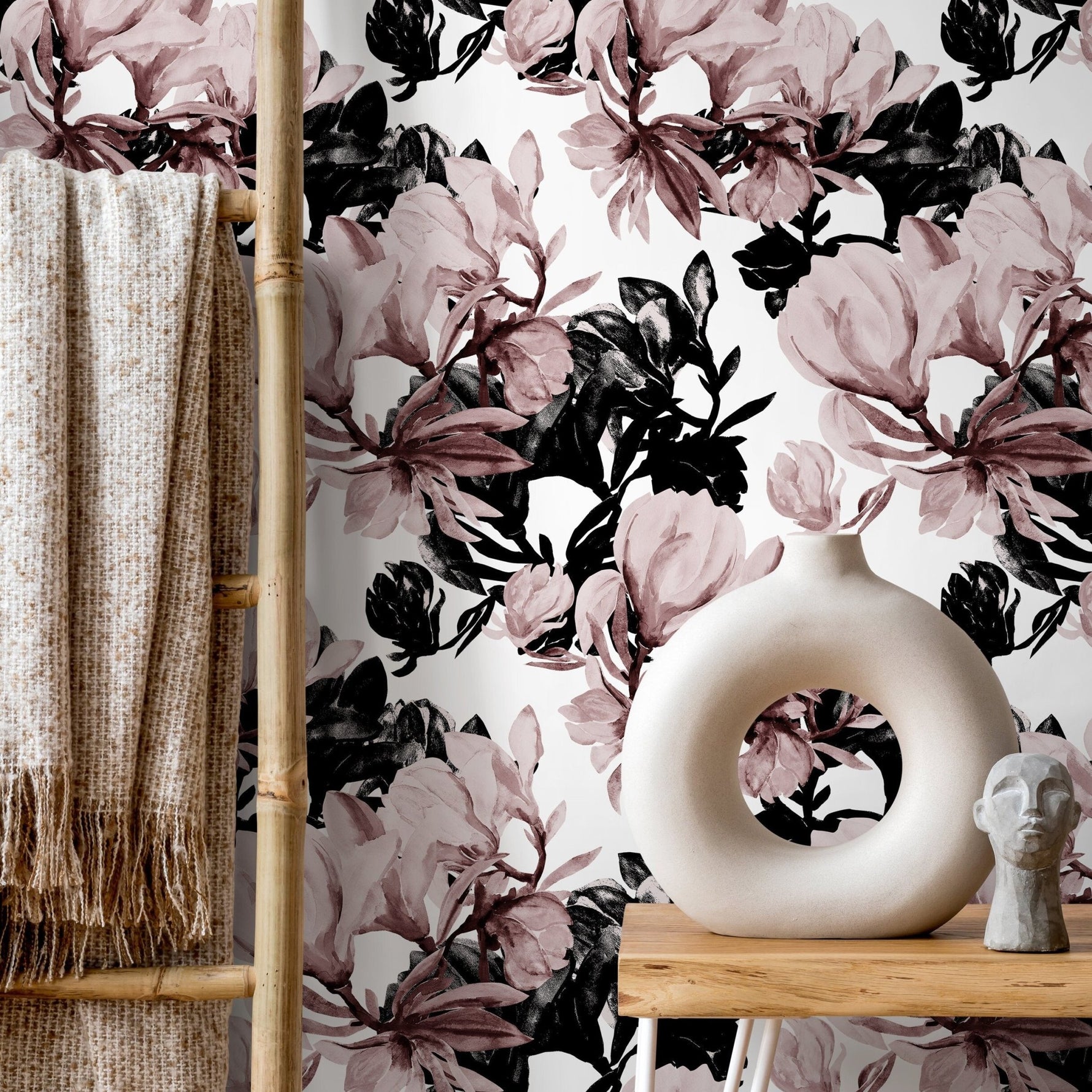 Elegant Monochrome Floral Wallpaper - B591 - WallTrend