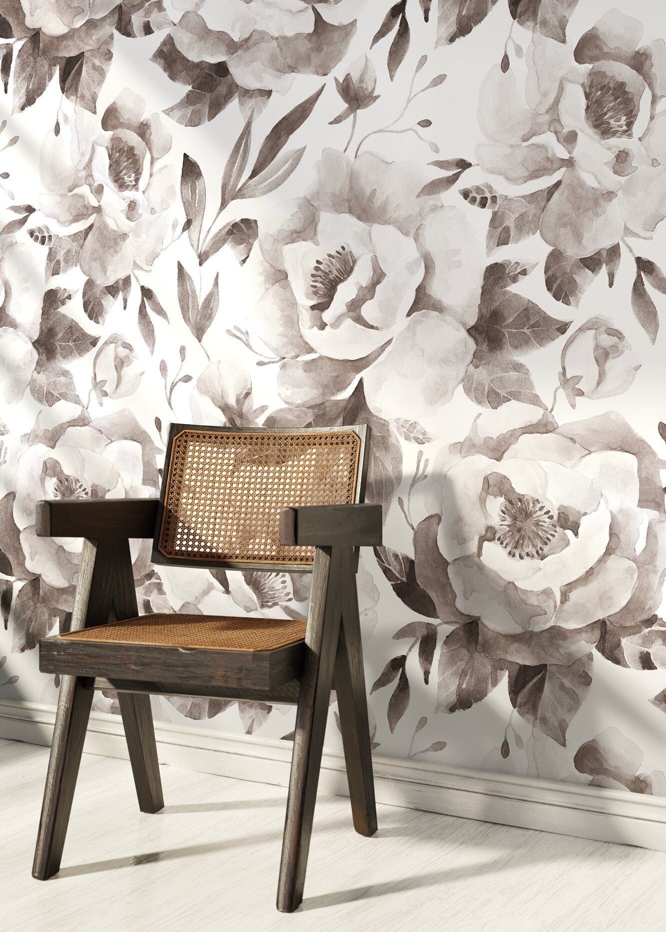 Elegant Monochrome Floral Wallpaper - C960 - WallTrend