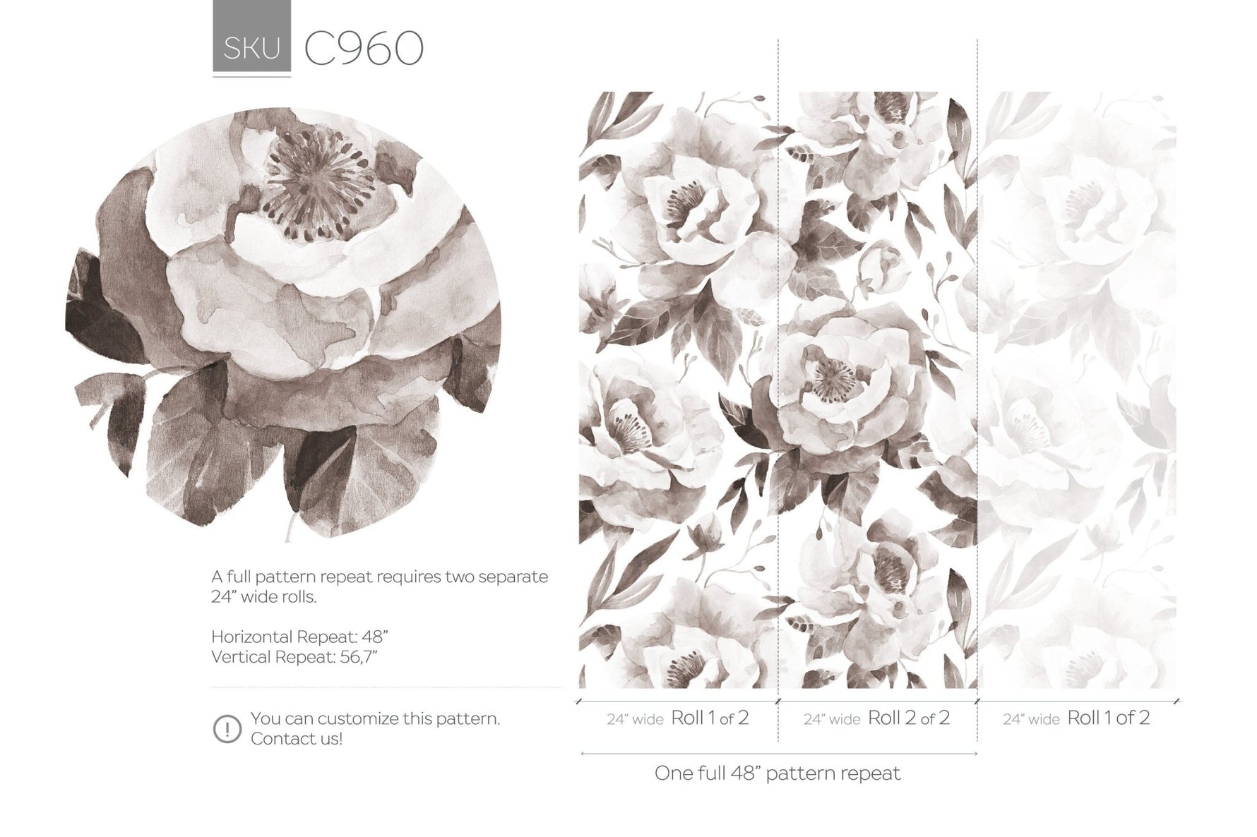Elegant Monochrome Floral Wallpaper - C960 - WallTrend