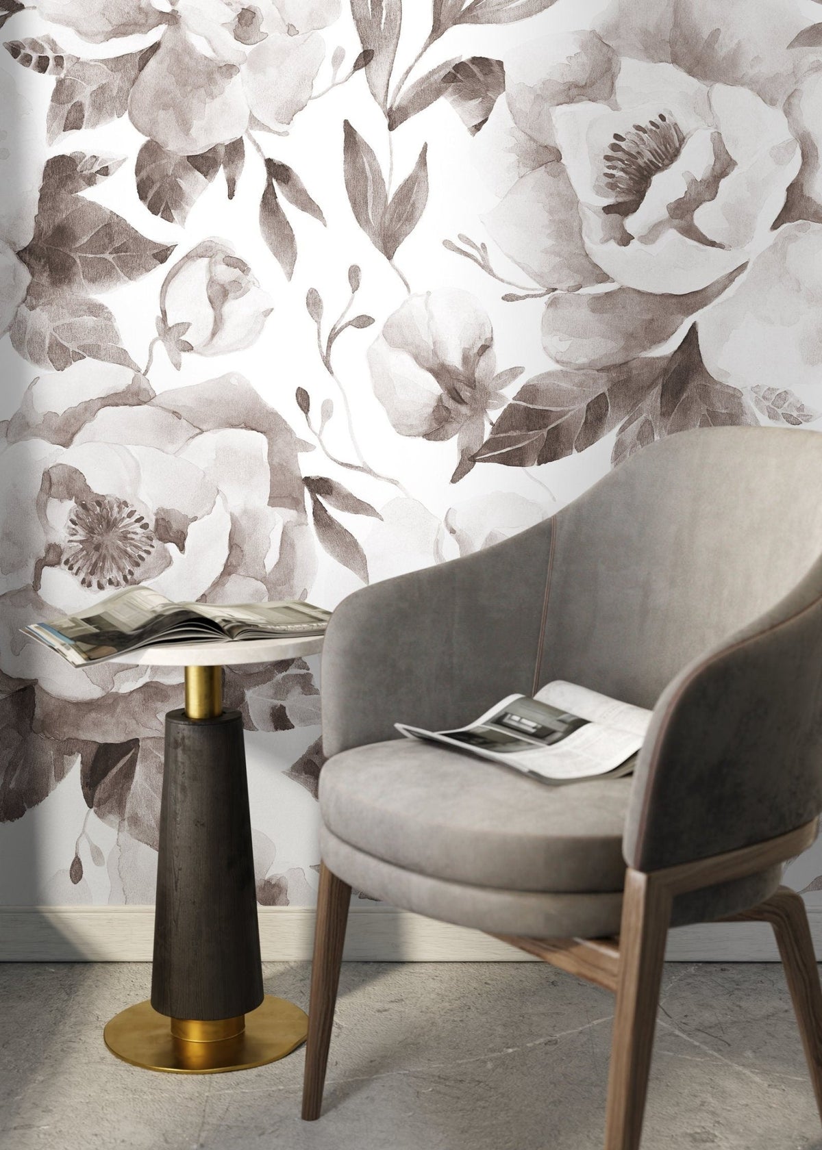 Elegant Monochrome Floral Wallpaper - C960 - WallTrend